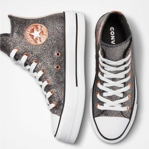Converse Chuck Taylor Lift All Star High Top Sneakers Black/Copper Glitter,